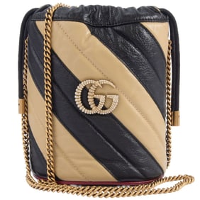 Gucci GG Marmont Mini Bucket Bag Shoulder 573817 Leather Black | Beige Women's Chain GUCCI