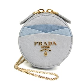 Prada Saffiano Chain Strap Included 9T29HJ Women's Leather Coin Purse/coin Case Blue,Light Blue Gray