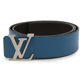 LOUIS VUITTON Louis Vuitton Santur LV Initial Belt Reversible Taurillon Leather Blue Dark Brown #90