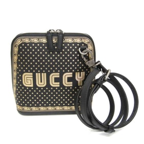 Gucci GUCCY Print 511189 Women's Leather Shoulder Bag Black,Gold