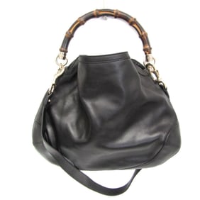 Gucci Bamboo 169961 Women's Leather,Bamboo Handbag,Shoulder Bag Black