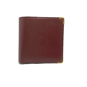 CARTIER Compact Wallet with Coin Purse Cartier Wine Red Bifold