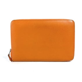 HERMES Azap Integral Long Wallet Round Zipper Leather Men's Women's Orange