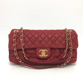 CHANEL Chanel Matelasse 30 Coco Mark W Chain Shoulder Bag Coated Leather Women's Red