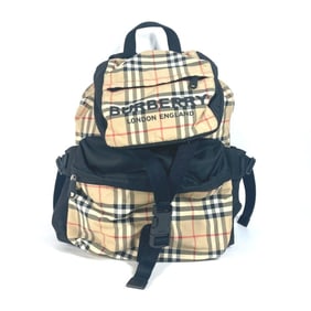 BURBERRY 8010372 Logo Check Bag Backpack Rucksack Nylon Men's Women's Beige