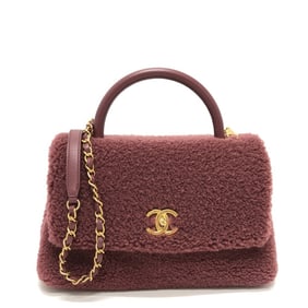 CHANEL Chanel Boa Coco Handle 2WAY Bag Shoulder Handbag Crossbody Mouton Leather Women's Wine Red