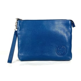 GUCCI 322054 GG Interlocking G Bag Pouch Clutch with Strap Second Leather Men's Women's Blue