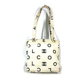 CHANEL Vintage CC Coco Mark Logo Icon Bag Shoulder Tote Canvas Women's White