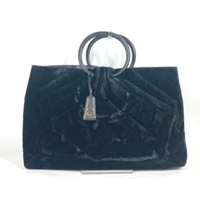 CHANEL Matelasse Quilted Round Handle Leather Bag Tote CC Coco Mark Handbag Velour Women's Black