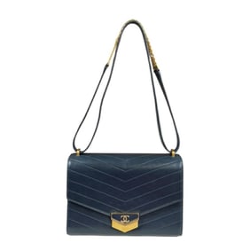 Chanel V-stitch shoulder bag leather navy women's CHANEL