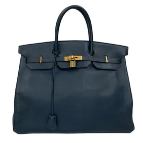 HERMES Birkin 40 Veau Gulliver Leather Handbag/Business Bag, A4 Size, Navy, 17832