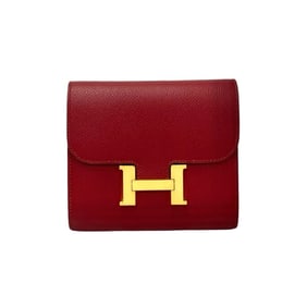 HERMES Constance Compact Leather Bifold Mini Wallet in Rouge Grenat 80153