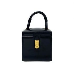 LOEWE Anagram Logo Leather Genuine Handbag Vanity Bag Mini Boston Black 433-5