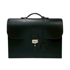 HERMES Sac Adepeche 38 Box Calf Leather Business Briefcase, Black, 84654