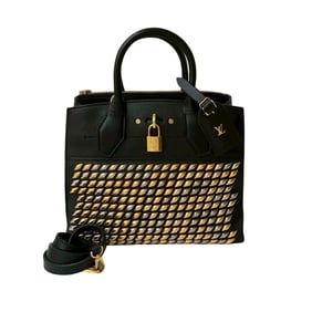 LOUIS VUITTON City Steamer PM Studded Calf Leather 2-Way Handbag/Shoulder Bag, Black, 37869