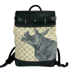 LOUIS VUITTON Monogram Savannah Steamer Leather Backpack, Navy and White, 178-1