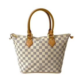 LOUIS VUITTON Saleya PM Damier Azur Leather Tote Bag, White/Beige, 54429