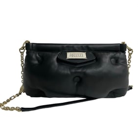 MAISON MARGIELA Glam Slam Leather Shoulder Bag with Chain, Black, 82303