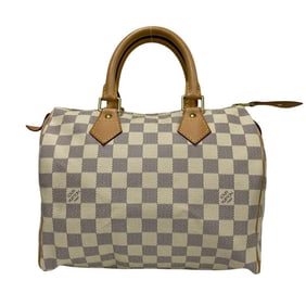LOUIS VUITTON Speedy 25 Damier Azur Leather Handbag/Mini Boston Bag, Beige, 48905