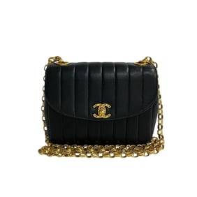 CHANEL Mademoiselle Coco Mark Turnlock Lambskin Leather Chain Shoulder Bag, Black, 717-8
