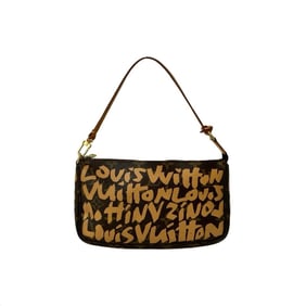 LOUIS VUITTON Pochette Accessoires Monogram Graffiti Leather Mini Handbag Pouch Brown 89942