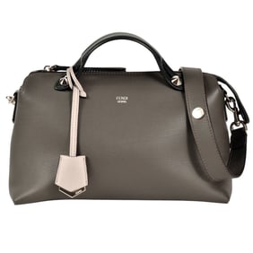 FENDI By the Way Medium Handbag Leather 8BL124 Gray Shoulder Strap