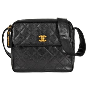 CHANEL Coco Mark Matelasse Chain Shoulder Bag Caviar Skin Black
