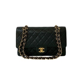 CHANEL Matelasse Caviar Leather Double Flap Chain Shoulder Bag Black 24271