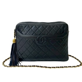 CHANEL Matelasse Coco Tassel Lambskin Chain Shoulder Bag, Navy, 44-10