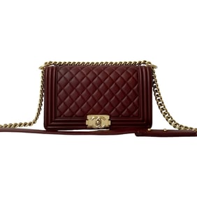 CHANEL Boy Chanel Matelasse Coco Lambskin Chain Shoulder Bag, Bordeaux 39857