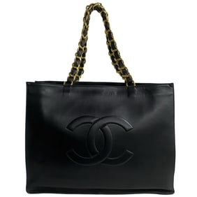 CHANEL Deca Coco Lambskin Leather Chain Tote Bag, Black, 42587