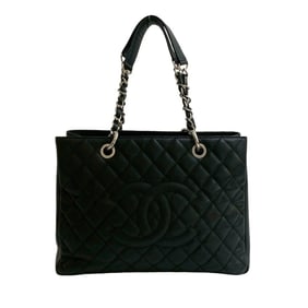 CHANEL Matelasse GST Coco Mark Caviar Leather Chain Tote Bag, Black, 39304