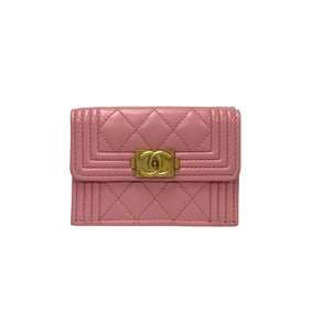 CHANEL Boy Chanel Lambskin Leather Tri-fold Wallet, Pink, 17920