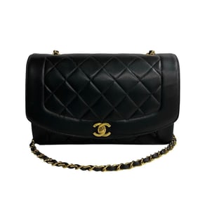 CHANEL Diana Flap Coco Mark Lambskin Chain Shoulder Bag, Black, 558-7