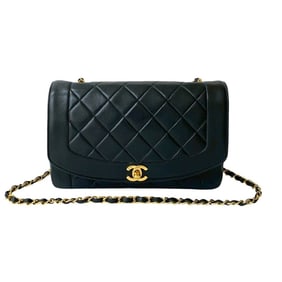 CHANEL Matelasse Diana Flap Coco Lambskin Leather Chain Shoulder Bag, Black, 573-1