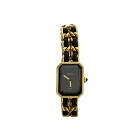 CHANEL Premiere L Quartz Stainless Steel Leather Watch for Women, Gold and Black, 26575