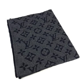 LOUIS VUITTON M73456 Monogram Echarpe Cozy Fringe Stole/Scarf, Men's Wool, Marine Navy