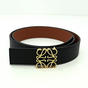 LOEWE Men's Reversible Anagram Black & Brown Gold Cowhide Leather