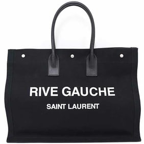 Saint Laurent Rive Gauche Tote Bag Cotton Canvas Leather 499290 Black