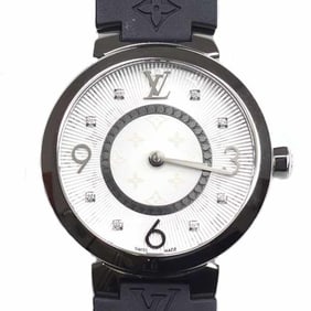 Louis Vuitton LOUIS VUITTON Women's Watch Tambour 8P Diamond Quartz Rubber Strap Q12MG Silver