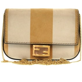 FENDI Mini Chain Nano Bucket 7AR844 Suede Beige 1678 Shoulder Bag