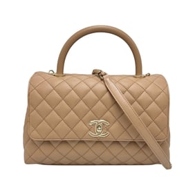 CHANEL Large Handbag with Top Handle, Flap, and Coco Size 29, Matelasse, 2-Way, Matte Caviar