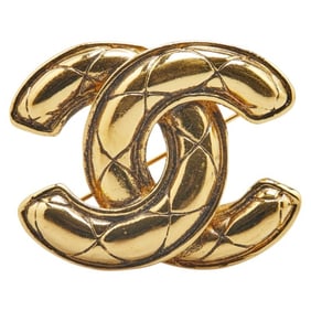 CHANEL Coco Mark Matelasse Brooch, Gold Plated, Women's