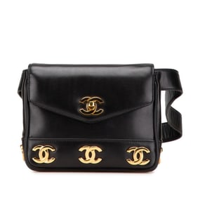 CHANEL Triple Coco Mark Shoulder Bag/Waist Bag 80/32 Black Leather Women's