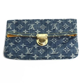 LOUIS VUITTON Pochette Plat Clutch Bag in Monogram Denim, Blue, M95007, Women's