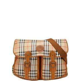 Burberry Nova Check Shadow Horse Crossbody Shoulder Bag in Beige Multicolor Canvas and Leather.