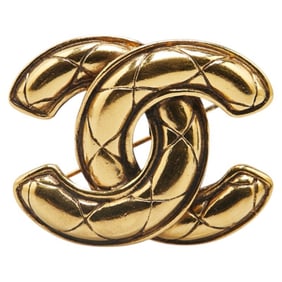 CHANEL Coco Mark Matelasse Brooch, Gold Plated, Women's