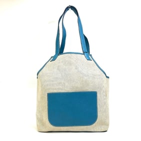 HERMES Jardinier PM Shoulder Bag/Toile H/Clemence Leather Tote Bag, Women's, Blue Jean