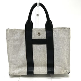 HERMES Sac Arne PM Handbag/Tote Bag in Toile H Leather (Grey)