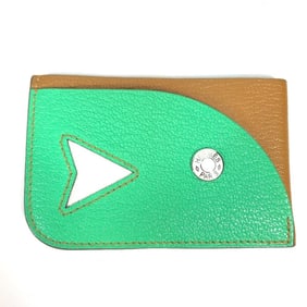 HERMES Serie Bicolor Poisson Business Card Case, Pass Chevre, Women's, Green
